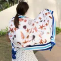 Summer Beach Scarf Shell Starfish Print Blue Border Lightweight Shawl Sun Protection - Style 1