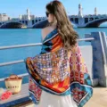 Women ethnic print scarf summer beach shawl fashion geometric design travel versatile scarf top - L267