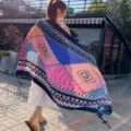 Ethnic style imitation silk long scarf for women, perfect for vacation and sun protection. - 213-2