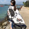 Boho vintage carriage print silk shawl and sunscreen scarf for summer beach holiday travel. - Style 2