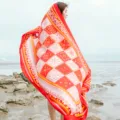Women summer sun protection beach scarf ethnic style red printed lightweight shawl wrap - Style 2