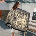 Ethnic style elephant pattern imitation silk scarf shawl, large square beach vacation. - Variant 215