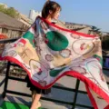 Elegant imitation silk square scarf featuring vintage carriage print for stylish women. - Variant 216