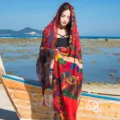 Red Paisley Beach Scarf Variant, Summer Ethnic Style Sunscreen Shawl for Women and Travel. - Style 4