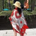 Summer ethnic style scarf cotton linen resort sun protection shawl large wrap for women - Style 4