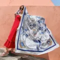 Women nautical print silk scarf large square shawl beach sun protection wrap summer accessory - Variant 217