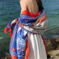 Summer vacation beach shawl scarf with vintage ethnic print and lightweight sun protection design. - Style 5