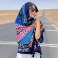 Ethnic style sun protection scarf shawl for women, colorful geometric print travel desert wrap. - Variant 213