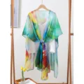 Gradient chiffon shawl lightweight summer scarf versatile beach cover up women wrap - Green and Blue Embroidery (03)