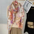 Foulard d'été femme imprimé floral coloré léger châle de plage transparent avec franges - 08 / 90*180cm