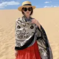 Ethnic style elephant print scarf shawl for women, perfect for desert travel and outdoor sun. - Variant 215