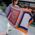 Geometric print silk satin scarf, long ethnic style vacation shawl and large square wrap. - Variant 219