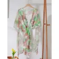 Femme été imprimé léopard tropical mousseline plage couverture châle cardigan vert top - 06