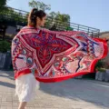 Ethnic style oversized silk scarf women vintage floral sun protection beach shawl wrap holiday - Angel Number 222
