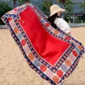 Ethnic style women sun protection shawl beach towel summer lightweight vacation floral scarf - 319