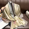 Γυναικείο μακρύ μαντήλι από τεχνητό μετάξι κομψή τυπωμένη εσάρπα για ηλιακή προστασία. - Γεωμετρικό Σαμπανιζέ