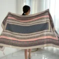 Ethnic geometric print silk-feel long scarf, elegant lightweight shawl for women holiday wear. - Variant 231