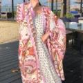 Boho ethnic floral print large beach shawl summer resort sun protection scarf wraps - Style 12