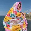Ethnic style floral print sun protection scarf women fashion shawl for outdoor travel beach holiday. - Variant 294
