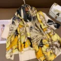 Elegant yellow silk scarf floral print long sun protection shawl for women accessories - Bright Yellow Floral