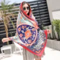 Ethnic print sunscreen beach shawl lightweight summer travel floral silk scarf for women - Style 14