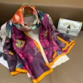 Floral print imitation silk long scarf for women, versatile sun protection fashion shawl. - Purple Red Peony