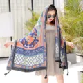 Ethnic style printed women sun protection shawl, summer beach travel lightweight scarf and cape. - Style 15