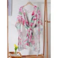 Châle de Chiffon Imprimé Flamant Rose Tropical Été Léger Écharpe de Protection - 16
