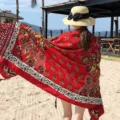 Ethnic style red beach shawl, lightweight sunscreen scarf for summer vacation and travel. - Style 17
