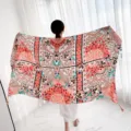 Detailed view of the retro ethnic style print scarf shawl, perfect for travel photography. - L281