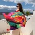 Kleurrijke veren print oversized zomer zonnebrand sjaal voor reizen en dames strand. - 180x90cm / Kleurrijk