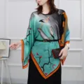 Women's silk-like cape poncho top, summer sun protection floral crane print elegant oversized. - Style 20