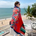 Ethnic print beach shawl and lightweight summer scarf for travel and seaside wear. Detailed view. - No.17