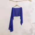 Blue chiffon sun protection shawl, lightweight long sleeve shrug cardigan for summer outfit detail. - Sapphire Blue