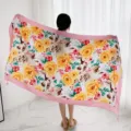 Retro floral cotton linen shawl, thick ethnic style scarf for women, perfect travel sun protection item. - L294
