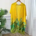 Women yellow landscape print kimono cardigan, lightweight casual summer sun protection shawl. - 90*180cm / 10
