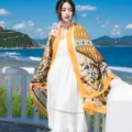 Style ethnique imprimé floral châle de plage gland jaune coton lin écharpe solaire - 881848 Jaune