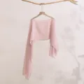 Lightweight pink chiffon sun protection shawl, elegant long sleeve summer cover up cardigan top. - Light Pink