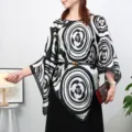 Black and white floral print loose batwing sleeve chiffon blouse for women summer top - Style 13