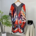 Boho beach cover up women kaftan printed shawl resort wear vacation stylish sun protection top - 10