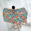 Tropical print beach scarf and large shawl for women, summer sun protection wrap. - Multi-Color Tropical Plants