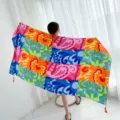 Women colorful printed imitation silk beach scarf large ethnic style summer sun shawl - Multicolor Geometric Floral