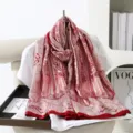Red white paisley silk scarf for women vintage long shawl elegant beach vacation wrap - Style 3