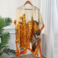 Women's peacock print sun protection silk scarf shawl cardigan, elegant outerwear for summer. - 90*180cm / 15