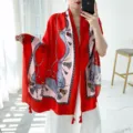 Silk scarf shawl for women spring summer red fashion tassel printed lightweight wrap - L234 Red Pink Patchwork