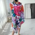 Large floral silk scarf vintage artistic shawl breathable office air conditioning wrap. - L239 Floral Art
