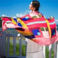 Colorful geometric print beach scarf and shawl, lightweight cotton linen wrap for women vacation. - 1725