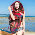 Women boho ethnic printed cotton shawl scarf beach wrap multi-color paisley design tassels. - L19