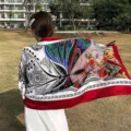 Red bohemian paisley print beach scarf and shawl for women, perfect for travel vacation. - L178