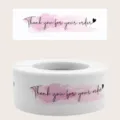 Roll of Thank You Sealing Stickers 1x3 Inch Pink Watercolor Adhesive Labels for Packaging - 250 Pcs/Roll